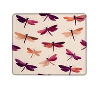 Spring Dragonfly Desk Mouse Pad, Peach Violet Insect Design Stitched Edge Mousepad, Rubber Non-Slip Washable Gaming Mouse Pad for Home and Office Computer, Laptop Square 8x10 Inch