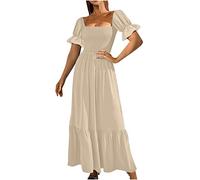 Spring Dresses for Women UK Sheering Bandeau Boobtube Gather Short-Sleeve Long Dresses Csual Solid A-Line Flared Sleeve Dresses Wedding Guest Dresses Club Party Dresses