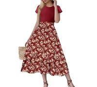 Spring Dresses for Women UK, Womens Summer Maxi Dress Floral Print Boho Sundress Ruffle Puff Sleeve High Waist A-Line Casual Cocktail Holiday Beach Long Dresses Gifts for Her,Royal Blue,S,u494k