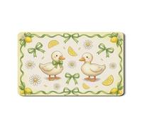 Spring Duck Dish Drying Mats for Kitchen Counter, Cute Green Bow Absorbent Rubber Dish Mat, Floral Lemon Pu Leather Drying Pad for Decor 12x20 Inch