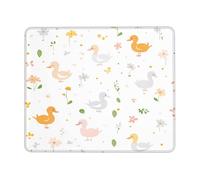 Spring Duck Pattern Mouse Pad, Cute Yellow Ducklings Floral Design with Stitched Edge, Non-Slip Washable Mousepad for Home and Office, Ideal for Computer and Laptop Square 8x10 Inch