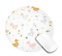 Spring Duck Pattern Mouse Pad, Cute Yellow Ducklings Floral Design with Stitched Edge, Non-Slip Washable Mousepad for Home and Office, Ideal for Computer and Laptop Round 8x8 Inch