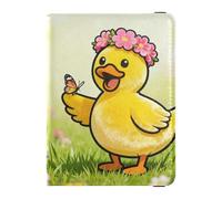 Spring Duck with Flower Crown and Butterfly Travel Wallet Leather Passport Holder Secure Hidden Money&Card Holder for Women Business Trip