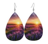 spring earrings lavender meadow at sunset for women earings leather teardrop double sided earrings dangle lightweight earrings for women ear accessories fashion jewelry gift de