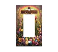 Spring Easter Abyssinian Cat Decorative Light Switch Cover Wall Plate 1 Gang Single Rocker, Bible Cross Eggs Kitten Electrical Switchplate, Country Electrical Faceplate for Bedroom