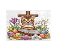 Spring Easter Abyssinian Cat Jigsaw Puzzles for Adults 1000 Piece, Country Eggs Florals Kitten Wooden Puzzles, Fun Pattern Decorations for Home Entertainment