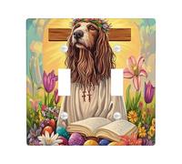 Spring Easter Afghan Hound Dog Decorative Light Switch Cover Wall Plate 2 Gang Double Toggle, Bible Cross Eggs Puppy Electrical Switchplate, Country Electrical Faceplate for Bedroom