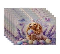 Spring Easter Afghan Hound Dog Placemats Set of 6, 12''x18'', Cute Lavender Eggs 6Pcs Print Washable Table Mats for Dinning, Pet Holiday Home Kitchen Decor