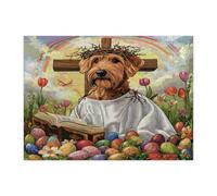 Spring Easter Airedale Terrier Dog Jigsaw Puzzles for Adults 500 Piece, Retro Cross Eggs Puppy Wooden Printed Puzzles, Country Pattern Decorations for Entertainment Party