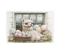 Spring Easter Alpaca Jigsaw Puzzles for Adults 1000 Piece, Victoria Country Animal Wooden Puzzles, Farmhouse Vintage Printed Decor for Entertainment Creative
