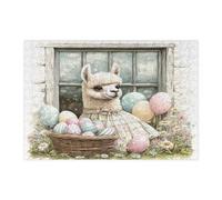 Spring Easter Alpaca Jigsaw Puzzles for Adults 300 Piece, Victoria Country Animal Wooden Puzzles, Farmhouse Vintage Printed Decor for Entertainment Creative