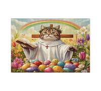 Spring Easter American Shorthair Cat Jigsaw Puzzles for Adults 300 Piece, Retro Cross Eggs Kitten Wooden Printed Puzzles, Country Pattern Decorations for Entertainment Party