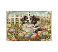 Spring Easter Australian Shepherd Dog Jigsaw Puzzles for Adults 1000 Piece, Country Eggs Cross Puppy Wooden Puzzles, Vintage Printed Decorations for Entertainment Party