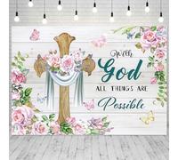 Spring Easter Backdrop 7x5ft with God All Things are Possible Photography Background Christian Cross Butterfly Flowers Church Religious Photo Studio Holiday Photo Props