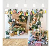 Spring Easter Backdrop Bunny Flower Stand Decoration Photography Background Newborn Photo Banner Cake Table Supplies Studio Props (8X6FT)