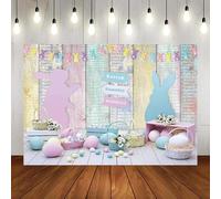 Spring Easter Backdrop Photography Pink Brick Wall Photo Background Eggs Happy Bunny Rabbit Rustic Baby Kids Party Banner 240X180cm