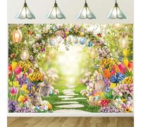 Spring Easter Backdrop Spring Garden Arch Floral Colorful Eggs Rabbit Butterfly Photography Background for Easter Kids Birthday Party Decorations Banner Photo Booth (10x8ft(120''x96''))