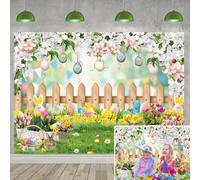 Spring Easter Backdrop Spring Garden Nature Scenery Photography Background Rabbit Green Grass Floral Colorful Eggs Banner Kids Birthday Easter Themed Party Decroations Background (8x6FT: 96x72 inch)