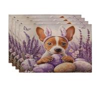 Spring Easter Basenji Dog Placemats Set of 4, 12x18 Inch, Cute Lavender Eggs 4Pcs Washable Table Mats for Home Dinning, Pet Holiday Party Kitchen Decor