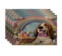 Spring Easter Basset Hound Dog Placemats Set of 4, 12x18 Inch, Wool Felt Eggs Puppy 4Pcs Table Mats for Home Dinning, Farmhouse Holiday Party Kitchen Decor