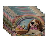 Spring Easter Basset Hound Dog Placemats Set of 6, 12x18 Inch, Wool Felt Eggs Puppy 6Pcs Table Mats for Home Dinning, Farmhouse Holiday Party Kitchen Decor