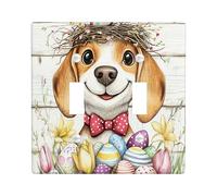 Spring Easter Beagle Dog Decorative Light Switch Cover Wall Plate 2 Gang Double Toggle, Rustic Country Puppy Electrical Switchplate, Farmhouse Print Electrical Faceplate for Room