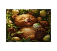 Spring Easter Bear Wildlife Jigsaw Puzzles for Adults 500 Piece, Forest Wild Animal Eggs Wooden Puzzles, Landscape Printed Decorations for Entertainment Party