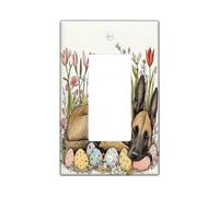 Spring Easter Belgian Malinois Dog Decorative Light Switch Cover Plate 1 Gang Single Rocker, Vintage Floral Eggs Puppy Electrical Switchplate for Room, Fun Pet Switchcover Switchplate