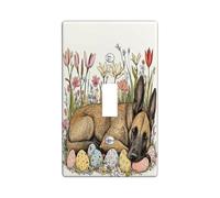 Spring Easter Belgian Malinois Dog Decorative Light Switch Cover Plate 1 Gang Single Toggle, Vintage Floral Eggs Puppy Electrical Switchplate for Room, Fun Pet Switchcover Switchplate