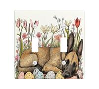 Spring Easter Belgian Malinois Dog Decorative Light Switch Cover Plate 2 Gang Double Toggle, Vintage Floral Eggs Puppy Electrical Switchplate for Room, Fun Pet Switchcover Switchplate