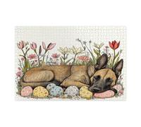 Spring Easter Belgian Malinois Dog Jigsaw Puzzles for Adults 1000 Piece, Vintage Floral Eggs Puppy Wooden Puzzles, Fun Pet Pattern Decor for Home Entertainment