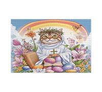 Spring Easter Bengal Cat Jigsaw Puzzles for Adults 1000 Piece, Retro Cross Eggs Kitten Wooden Printed Puzzles, Country Pattern Decorations for Entertainment Party