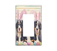 Spring Easter Bernese Mountain Dog Decorative Light Switch Cover Wall Plate 1 Gang Single Rocker, Cute Fun Eggs Puppy Electrical Switchplate for Room, Funky Pet Switchcover Switchplate
