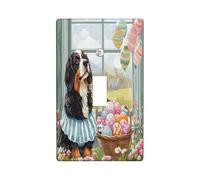 Spring Easter Bernese Mountain Dog Decorative Light Switch Cover Wall Plate 1 Gang Single Toggle, Victoria Country Puppy Electrical Switchplate for Room, Farmhouse Switchcover Switchplate