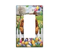 Spring Easter Bloodhound Dog Decorative Light Switch Cover Plate 1 Gang Single Rocker, Farmhouse Fence Eggs Puppy Electrical Switchplate, Country Electrical Faceplate for Bedroom Room