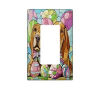 Spring Easter Bloodhound Dog Decorative Light Switch Cover Plate 1 Gang Single Rocker, Stained Glass Eggs Puppy Electrical Switchplate, Fun Pet Pattern Electrical Faceplate for Room
