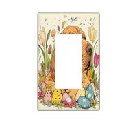Spring Easter Bloodhound Dog Decorative Light Switch Cover Plate 1 Gang Single Rocker, Vintage Floral Eggs Puppy Electrical Switchplate for Room, Fun Pet Switchcover Switchplate