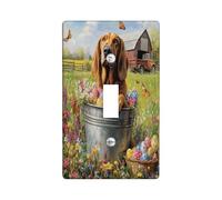 Spring Easter Bloodhound Dog Decorative Light Switch Cover Plate 1 Gang Single Toggle, Farmhouse Barn Puppy Electrical Switchplate, Country Pet Print Electrical Faceplate for Room