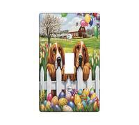 Spring Easter Bloodhound Dog Decorative Light Switch Cover Plate 1 Gang Single Toggle, Farmhouse Fence Eggs Puppy Electrical Switchplate, Country Electrical Faceplate for Bedroom Room