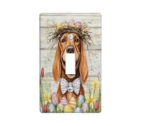 Spring Easter Bloodhound Dog Decorative Light Switch Cover Plate 1 Gang Single Toggle, Rustic Country Puppy Electrical Switchplate, Farmhouse Print Electrical Faceplate for Room
