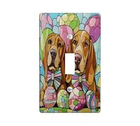 Spring Easter Bloodhound Dog Decorative Light Switch Cover Plate 1 Gang Single Toggle, Stained Glass Eggs Puppy Electrical Switchplate, Fun Pet Pattern Electrical Faceplate for Room