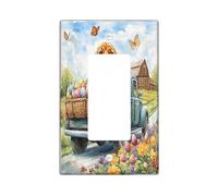 Spring Easter Bloodhound Dog Decorative Light Switch Cover Wall Plate 1 Gang Single Rocker, Farmhouse Truck Eggs Puppy Electrical Switchplate, Country Electrical Faceplate for Bedroom