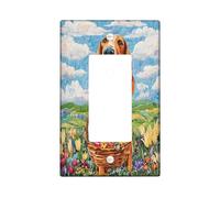 Spring Easter Bloodhound Dog Decorative Light Switch Cover Wall Plate 1 Gang Single Rocker, Quilted Wildflower Puppy Electrical Switchplate, Country Print Electrical Faceplate