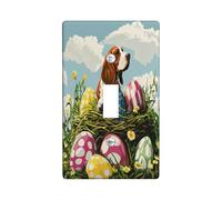 Spring Easter Bloodhound Dog Decorative Light Switch Cover Wall Plate 1 Gang Single Toggle, Fun Eggs Country Puppy Electrical Switchplate, Wildflower Print Electrical Faceplate