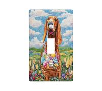 Spring Easter Bloodhound Dog Decorative Light Switch Cover Wall Plate 1 Gang Single Toggle, Quilted Wildflower Puppy Electrical Switchplate, Country Print Electrical Faceplate