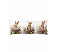 Spring Easter Body Pillow Cover 20 x 54 Inch Decorative Pillow Cover Colorful Eggs Bunny Botanical Floral Lumbar Pillowcase Seasonal Rectangle Cushion Case for Couch Sofa Bed Living Room