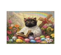 Spring Easter Bombay Cat Jigsaw Puzzles for Adults 300 Piece, Retro Cross Eggs Kitten Wooden Printed Puzzles, Country Pattern Decorations for Entertainment Party