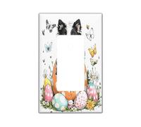 Spring Easter Border Collie Dog Decorative Light Switch Cover Plate 1 Gang Single Rocker, Fun Cute Eggs Puppy Electrical Switchplate, Flowers Electrical Faceplate for Bedroom Room