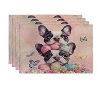 Spring Easter Boston Terrier Dog Placemats Set of 4, 12''x18'', Funny Cute Eggs 4Pcs Washable Table Mats for Home Dinning, Pet Holiday Party Kitchen Decoration