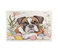 Spring Easter Boxer Dog Jigsaw Puzzles for Adults 1000 Piece, Vintage Floral Eggs Puppy Wooden Puzzles, Fun Pet Pattern Decor for Home Entertainment
